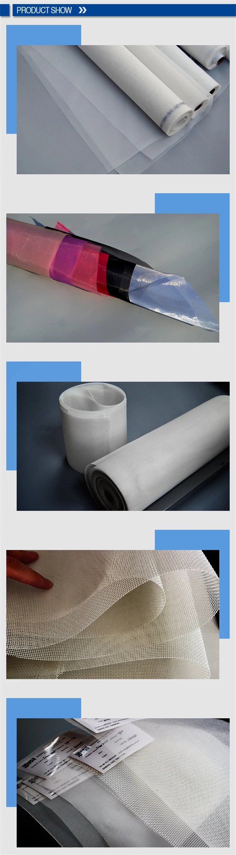 Food Grade Micro Monofilament Polyester/Nylon Screen Filter Mesh Fabric Bolting Cloth for Flour Sieve